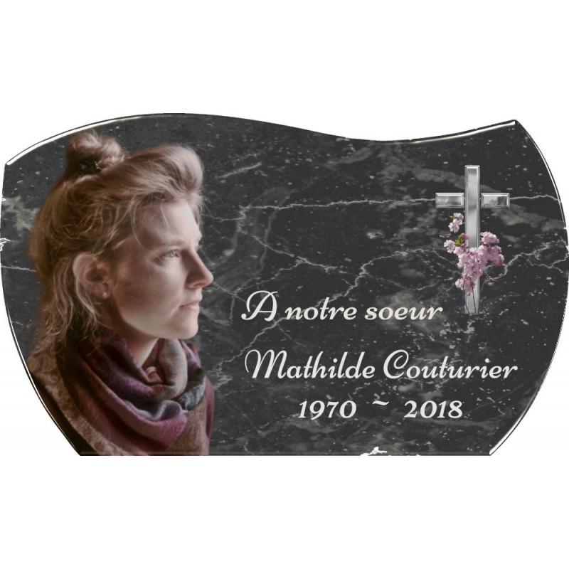 photo plaque funéraire adhésive fond granit gris